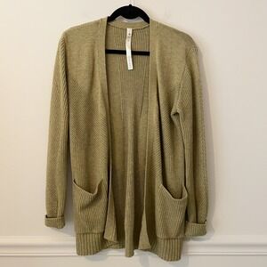 Lululemon Pima Cotton Wool Chunky Knit Cardigan Sage Sz 4 Fall Layer Athleisure